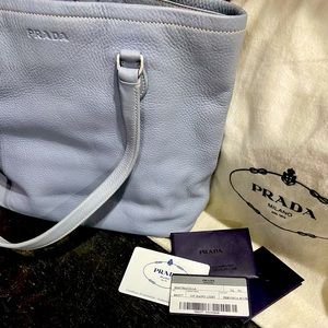 Prada Pebbled Leather Pale Blue Tote